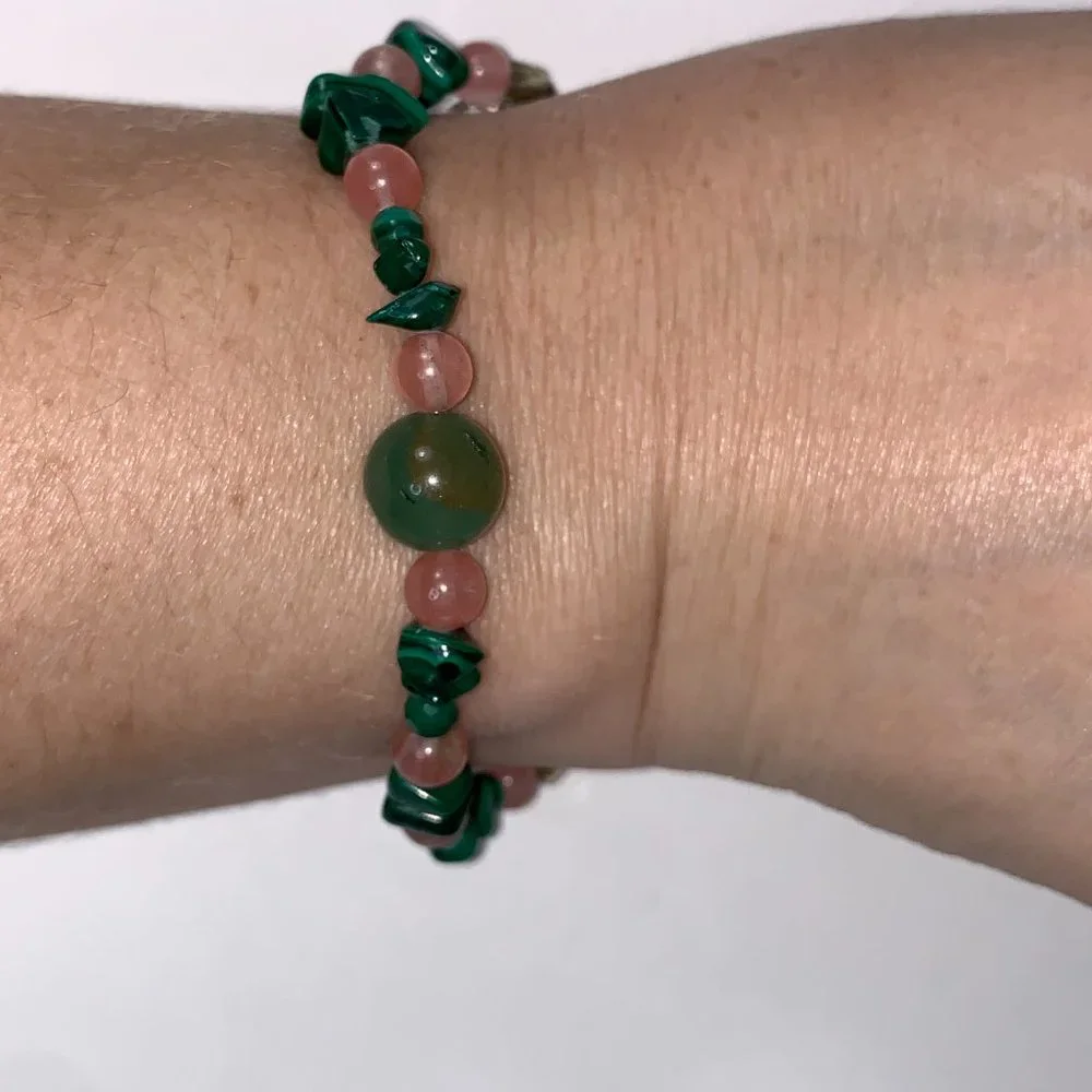 6 1/4 Malachite and Cherry Quartz Bracelet